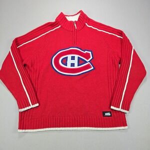 NHL Montreal Canadiens Sweater Quarter-Zip Logo Knit Red Mens Large